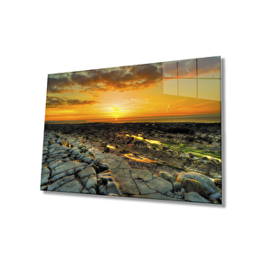 Gün Batımı Taşlar Cam Tablo Sunset Stones Table 36x23 cm