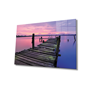 Gün Batımı İskele Cam Tablo Sunset Pier 90x60 cm
