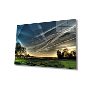 Gün Batımı Manzara Gökyüzü Cam Tablo 36x23 cm