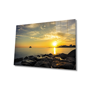 Gün Batımı Deniz Manzaralı Cam Tablo 110x70 cm
