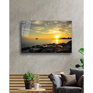 Gün Batımı Deniz Manzaralı Cam Tablo 110x70 cm