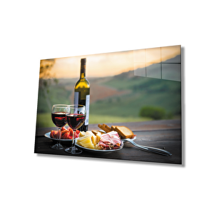 Gün Batımı Şarap Cam Tablo Sunset Wine 36x23 cm