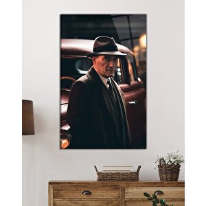 Yapay Zeka Atatürk Portresi Cam Tablo Ev Ve Ofis Duvar Dekoru 36x23 cm