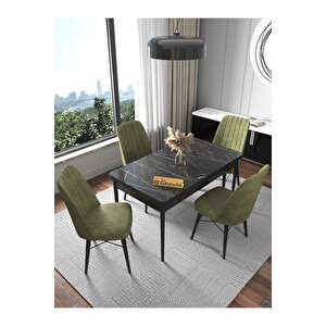 Fixed Lex Siyah Mermer 4 Haki  Sandalye 70x110 Sabit Yemek Masası Haki