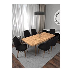 Riff Serisi , Atlantik Mutfak Masa Takımı Yemek Masası 80x130 Açılabilir 6 Siyah Sandalye Siyah