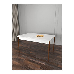 Riff Serisi , 80x130 Kapalı 80x170 Açılabilir Beyaz Mutfak Masa Takımı 4 Kahverengi Sandalye