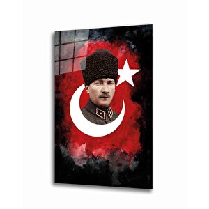Atatürk Silüet Cam Tablo 36x23 cm