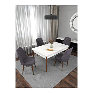 Riff Serisi , 80x130 Kapalı 80x170 Açılabilir Beyaz Mutfak Masa Takımı 4 Gri Sandalye Gri