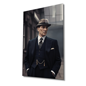 Yapay Zeka Atatürk Portresi Cam Tablo Ev Ve Ofis Duvar Dekoru 50x70 cm