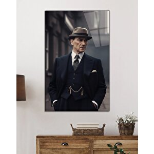 Yapay Zeka Atatürk Portresi Cam Tablo Ev Ve Ofis Duvar Dekoru 50x70 cm