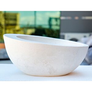 Beyaz Limestone Honlu Eğimli Çanak Lavabo Ntrstc07