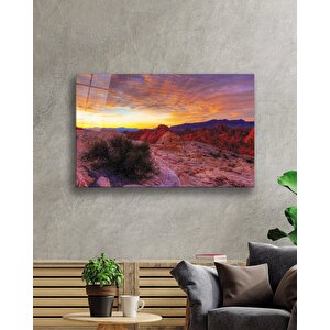 Dağda Gün Batımı Cam Tablo Sunset On The Mountain Table 36x23 cm