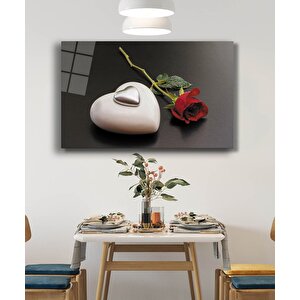 Kalp Gül Cam Tablo 36x23 cm