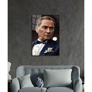 Yapay Zeka Atatürk Portresi Cam Tablo Ev Ve Ofis Duvar Dekoru 36x23 cm