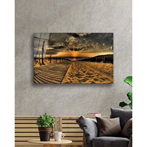 Gün Batımı Deniz Sahil Yolu Cam Tablo Sunset Table 36x23 cm