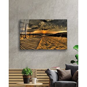 Gün Batımı Deniz Sahil Yolu Cam Tablo Sunset Table 50x70 cm