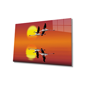 Gün Batımında Leylekler Cam Tablo Storks At Sunset Table 50x70 cm