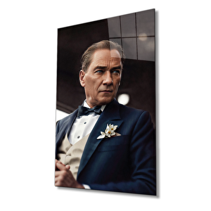 Yapay Zeka Atatürk Portresi Cam Tablo Ev Ve Ofis Duvar Dekoru 36x23 cm