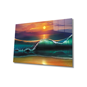 Gün Batımı Ve Dalga Cam Tablo Sunset And Wave Table 36x23 cm