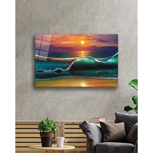 Gün Batımı Ve Dalga Cam Tablo Sunset And Wave Table 36x23 cm