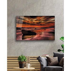 Gün Batımı Deniztaş Cam Tablo Sunset Sea Stone Table 110x70 cm