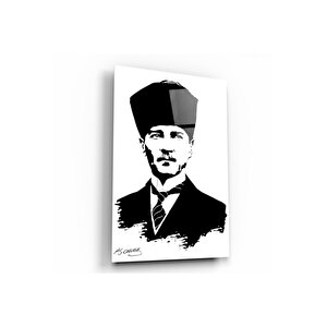 Atatürk Silüeti Ve Imzası Cam Tablo 50x70 cm