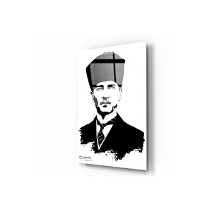 Atatürk Silüeti Ve Imzası Cam Tablo 50x70 cm