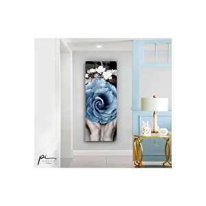 Mavi Gül Cam Tablo 35x90 cm