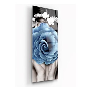 Mavi Gül Cam Tablo 35x90 cm