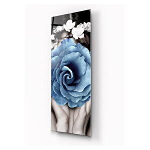 Mavi Gül Cam Tablo 35x90 cm