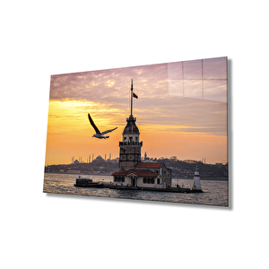 Gün Batımı Kız Kulesi Cam Tablo Sunset Maiden's Tower 36x23 cm