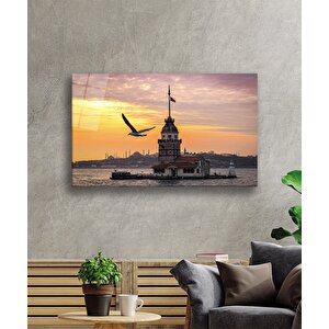 Gün Batımı Kız Kulesi Cam Tablo Sunset Maiden's Tower 36x23 cm