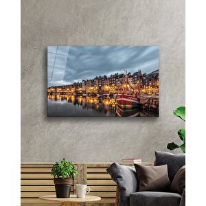 Gün Batımı Deniz Şehir Cam Tablo Sunset Sea City Table 36x23 cm