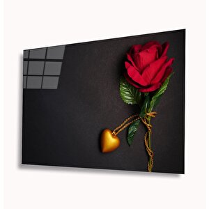 Kalp Ve Gül Cam Tablo 110x70 cm
