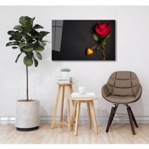 Kalp Ve Gül Cam Tablo 110x70 cm