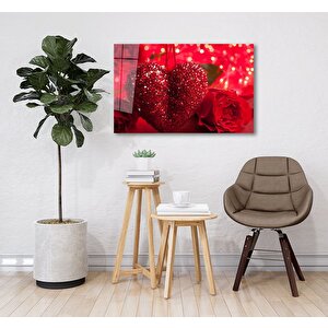 Kalp Ve Gül Cam Tablo 36x23 cm