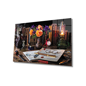 Gül Kitap Çalışma Masası Cam Tablo 110x70 cm