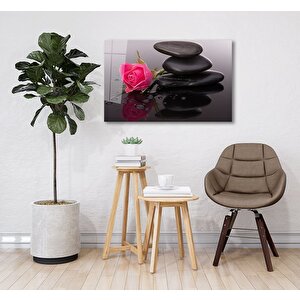 Taşlar Ve Gül Cam Tablo 110x70 cm