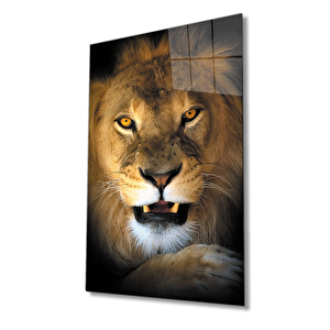 Aslan Hayvan Cam Tablo 36x23 cm