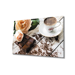 Kahve Çikolata Gül Mutfak Cam Tablo 90x60 cm