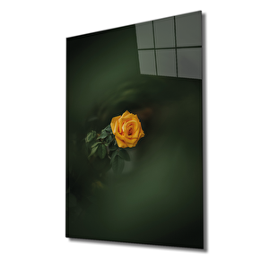 Sarı Gül Cam Tablo Yellow Flower 36x23 cm