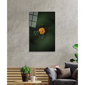 Sarı Gül Cam Tablo Yellow Flower 36x23 cm