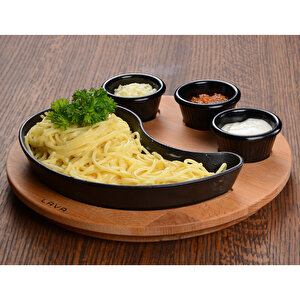Lava Döküm Damla Formlu Yingyang Fajita Tabağı Kayın Servis Ahşabı Ölçü 10x20cm. (bu Ürüne Sos Kapları Dahil Değildir)