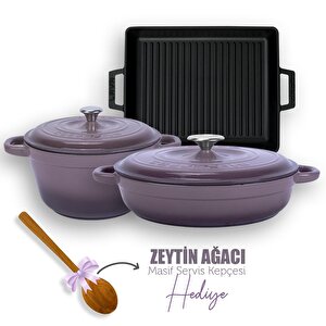 Döküm 6x New Heritage Serisi Döküm Demir Tencere Tava Çeyiz Seti Mor