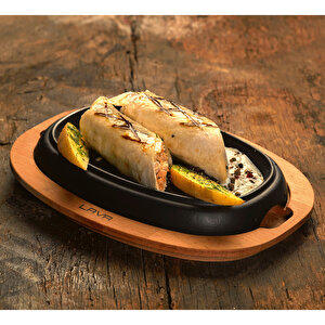 Döküm Oval Fajita Tabağı Kayın Servis Ahşabı Ölçü 12x19cm.