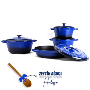Döküm 4x New Heritage Serisi Döküm Demir Tencere Seti Mavi