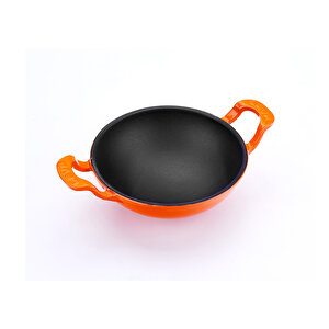 Döküm Mini Wok Yekpare Kulplu Çap(ø)16cm. Turuncu