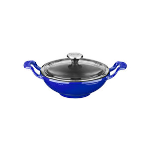 Döküm Mini Wok Yekpare Kulplu Cam Kapaklı Çap(ø)16cm. Mavi