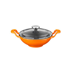 Döküm Mini Wok Yekpare Kulplu Cam Kapaklı Çap(ø)16cm. Turuncu