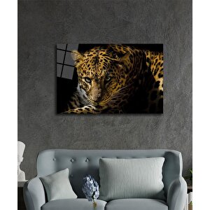 Leopar Hayvan Cam Tablo, Leopard 90x60 cm